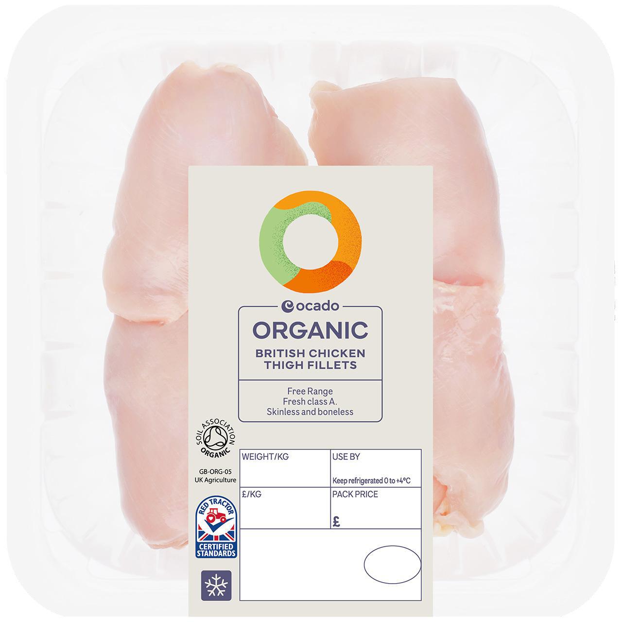 Ocado Organic Free Range Chicken Thigh Fillets Typically: 420g
