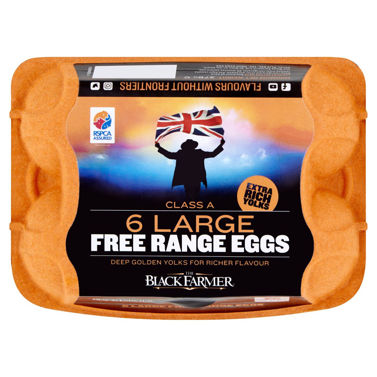 Black Farmer Large Golden Yolk Free Range Eggs 6 per pack