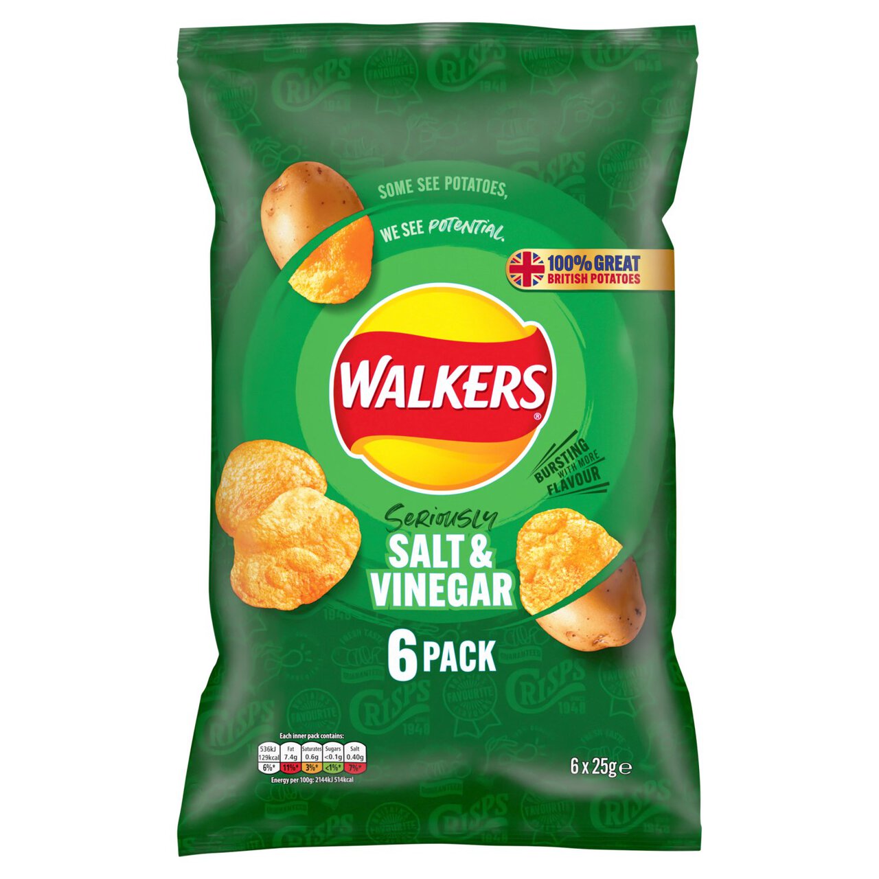 Walkers Salt & Vinegar Multipack Crisps 6 per pack