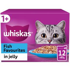 Whiskas 1+ Adult Wet Cat Food Pouches Fish Favourites in Jelly 12 x 85g