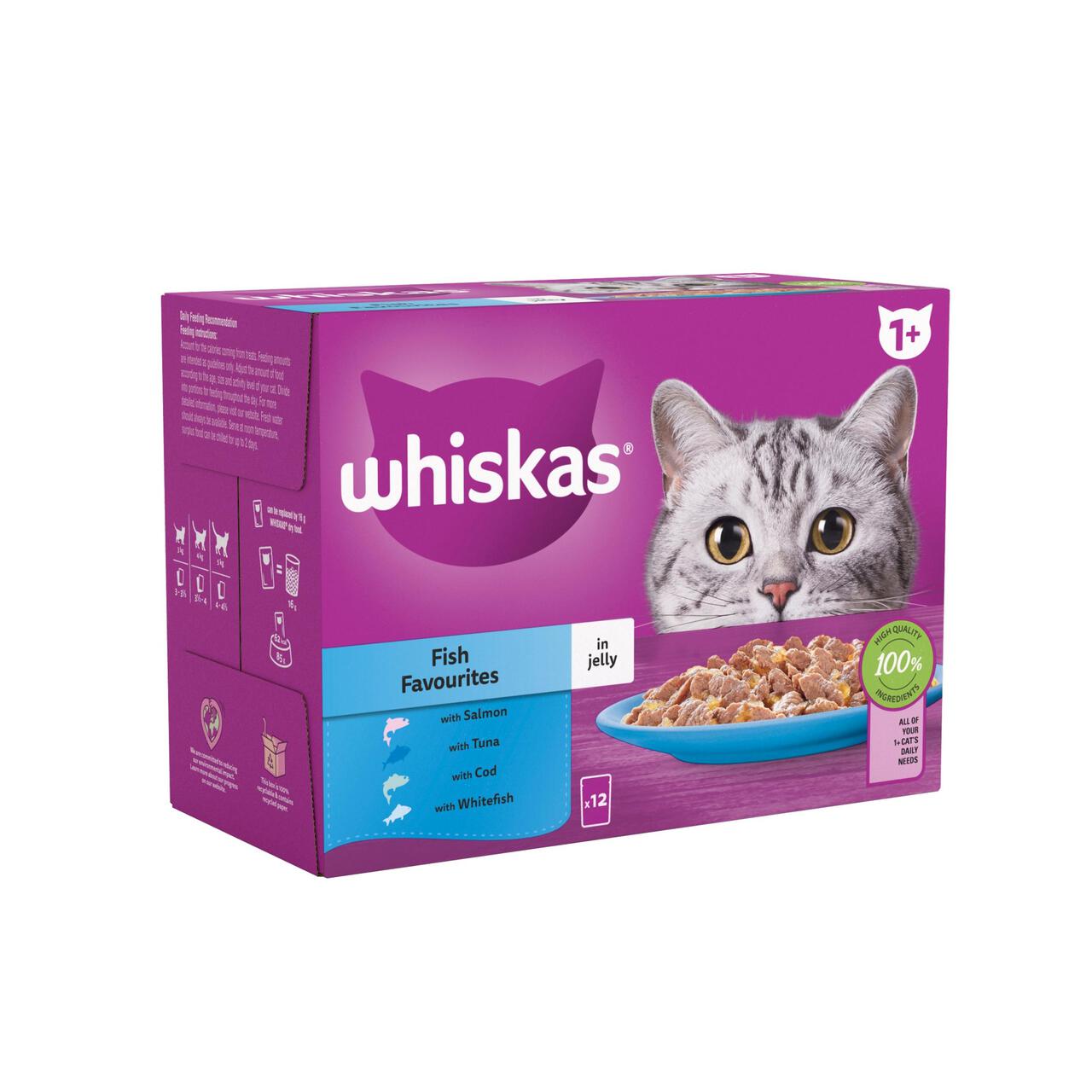 Whiskas 1+ Adult Wet Cat Food Pouches Fish Favourites in Jelly 12 x 85g