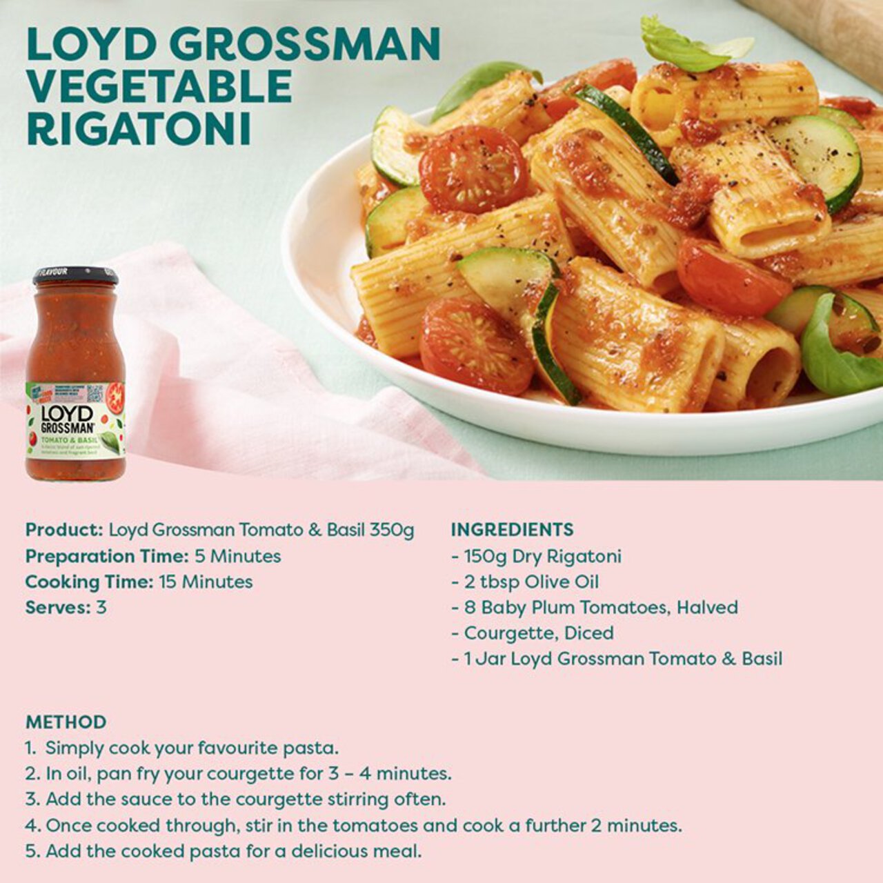 Loyd Grossman Tomato Basil Pasta Sauce 350g Zoom