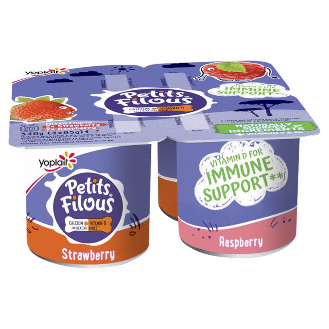 Petits Filous Kids Strawberry & Raspberry Yoghurt Pots 4 x 85g