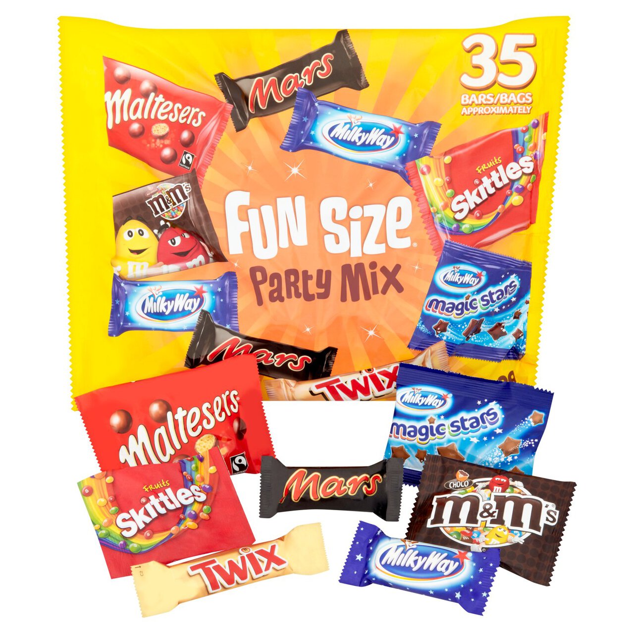 Mars, Maltesers, M&M's, Twix and more Funsize Milk Chocolate Party Bag 600g