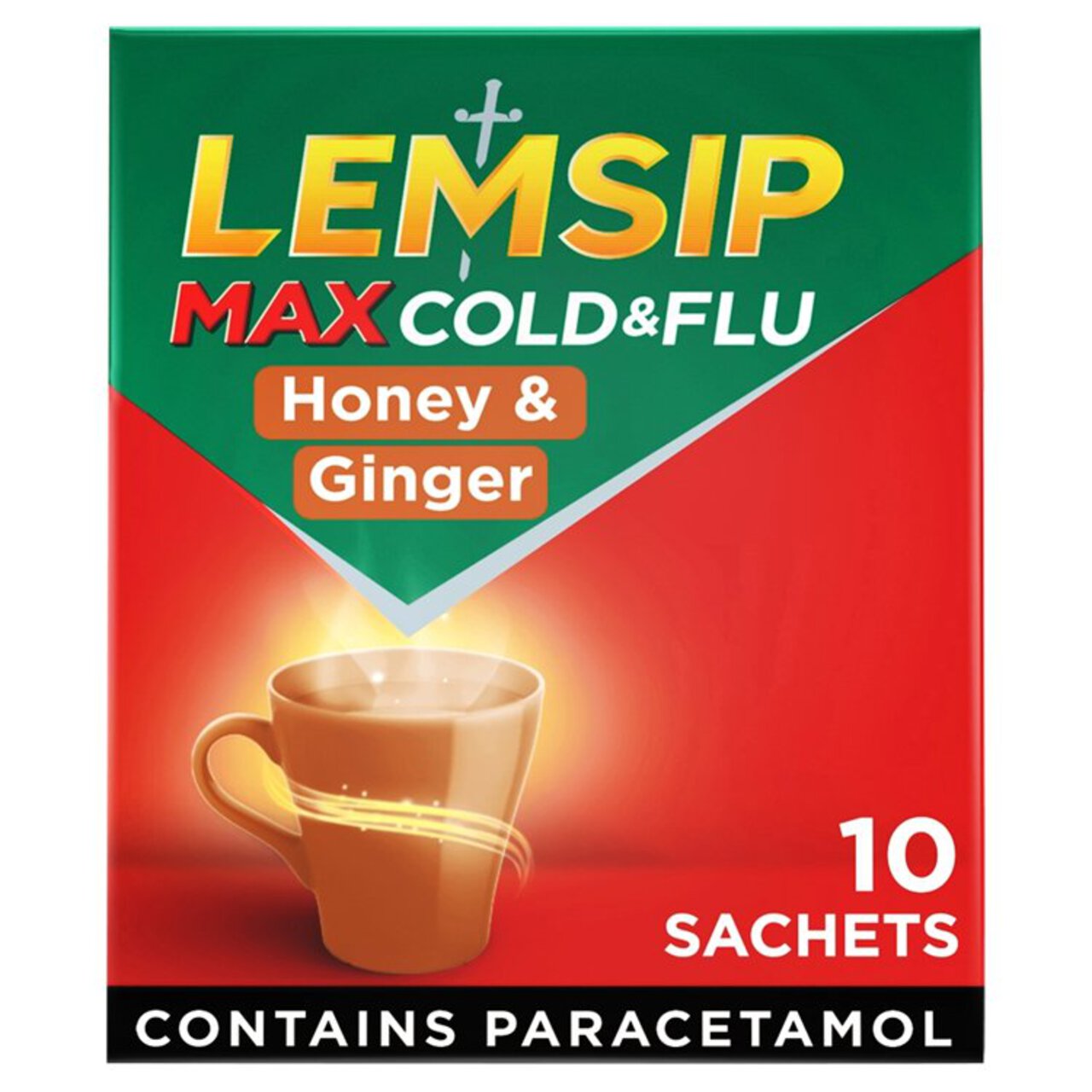 Lemsip Max Cold & Flu Honey & Ginger Sachets Paracetamol 10 per pack