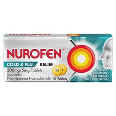 Nurofen Cold and Flu Pain Relief Ibuprofen 200mg Tablets 16 per pack
