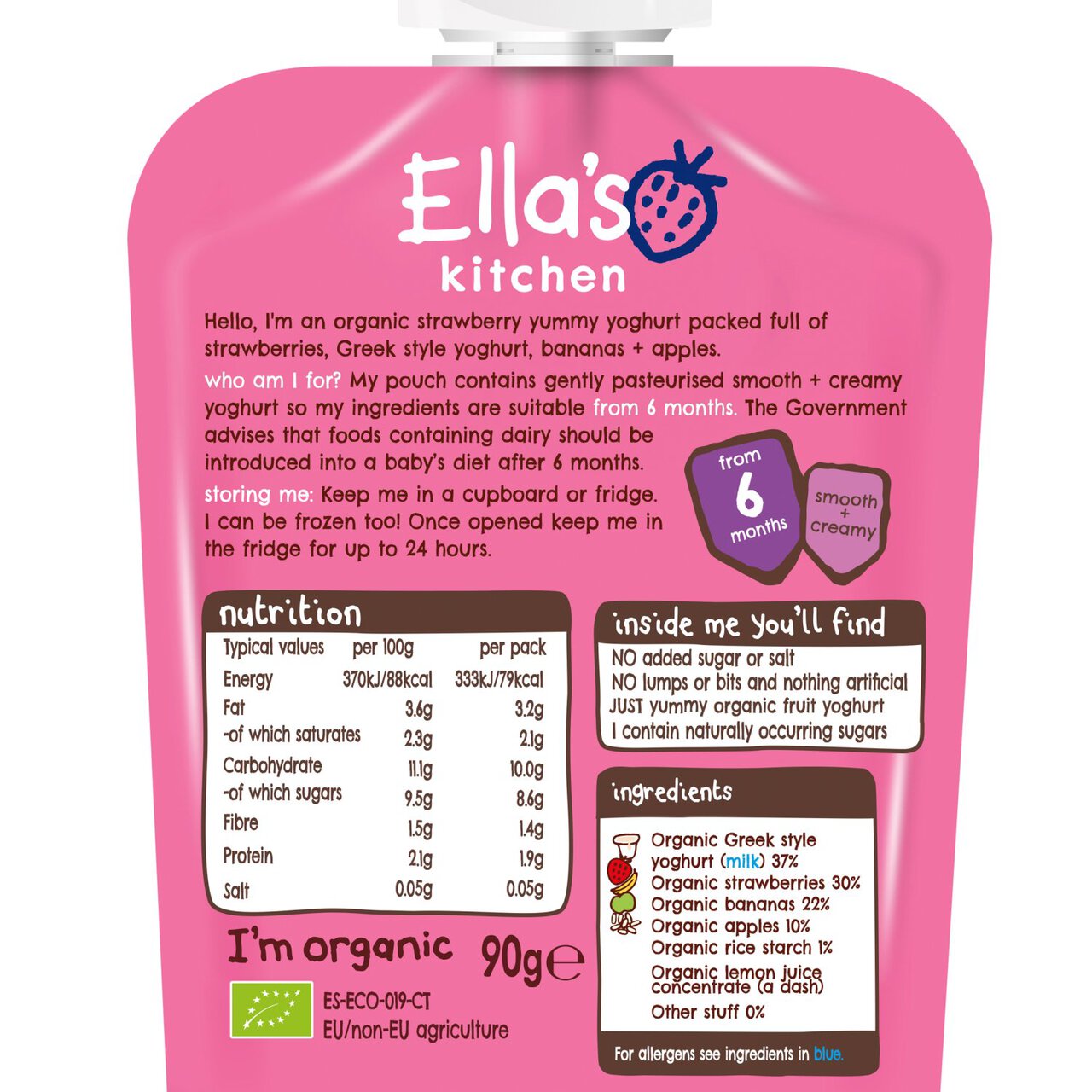 Ella's Kitchen Strawberry Organic Yoghurt Pouch, 6 mths+ 90g