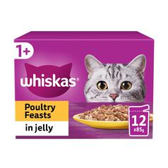 Whiskas 1+ Adult Wet Cat Food Pouches Poultry Feasts 12 x 85g
