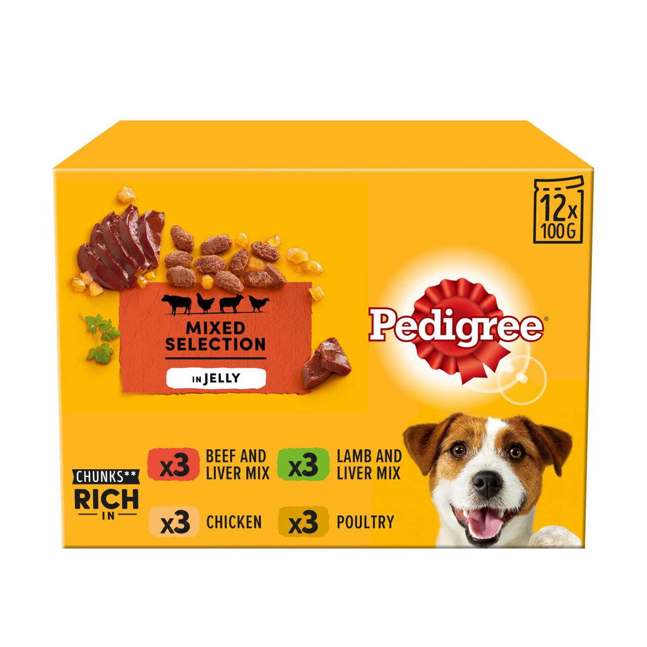 Pedigree Adult Wet Dog Food Pouches Mixed in Jelly 12 x 100g Zoom