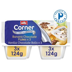Muller Corner Vanilla Chocolate Balls and Banana Chocolate Flakes Yogurts 6 x 124g