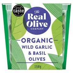 Real Olive Co. Organic Wild Garlic & Basil Pitted Olives 150g