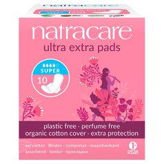 Natracare Organic Cotton Ultra Extra Super Pads with Wings 10 per pack