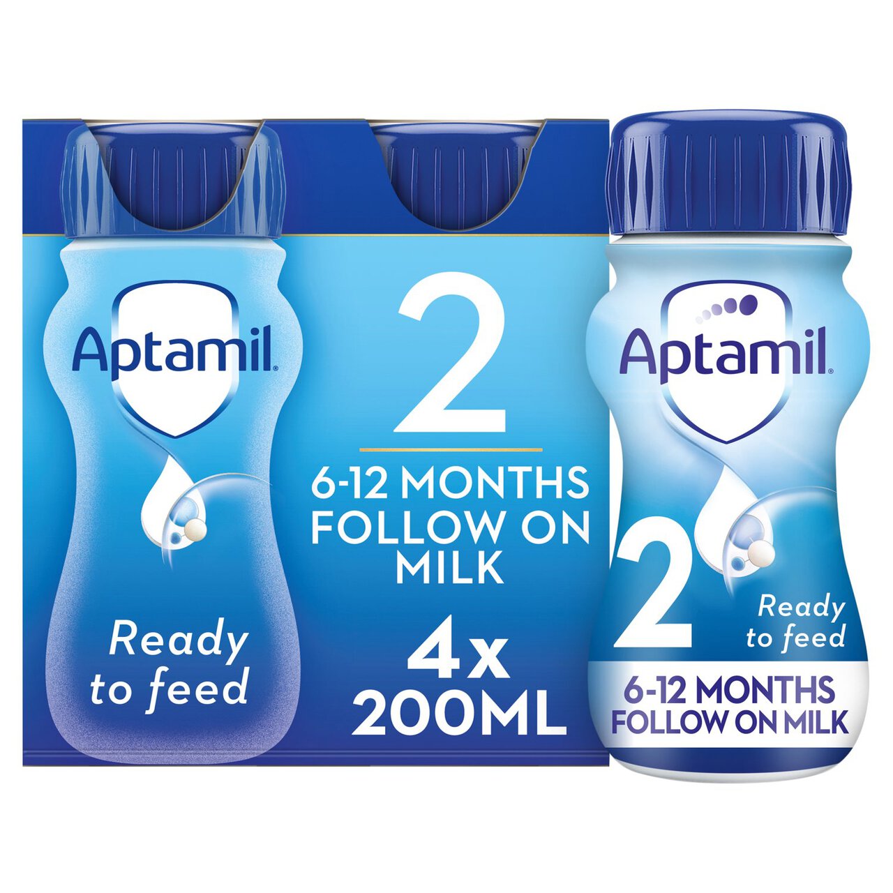 Aptamil 2 Follow On Formula Baby Milk Liquid 6-12 Months Multipack 4 x 200ml