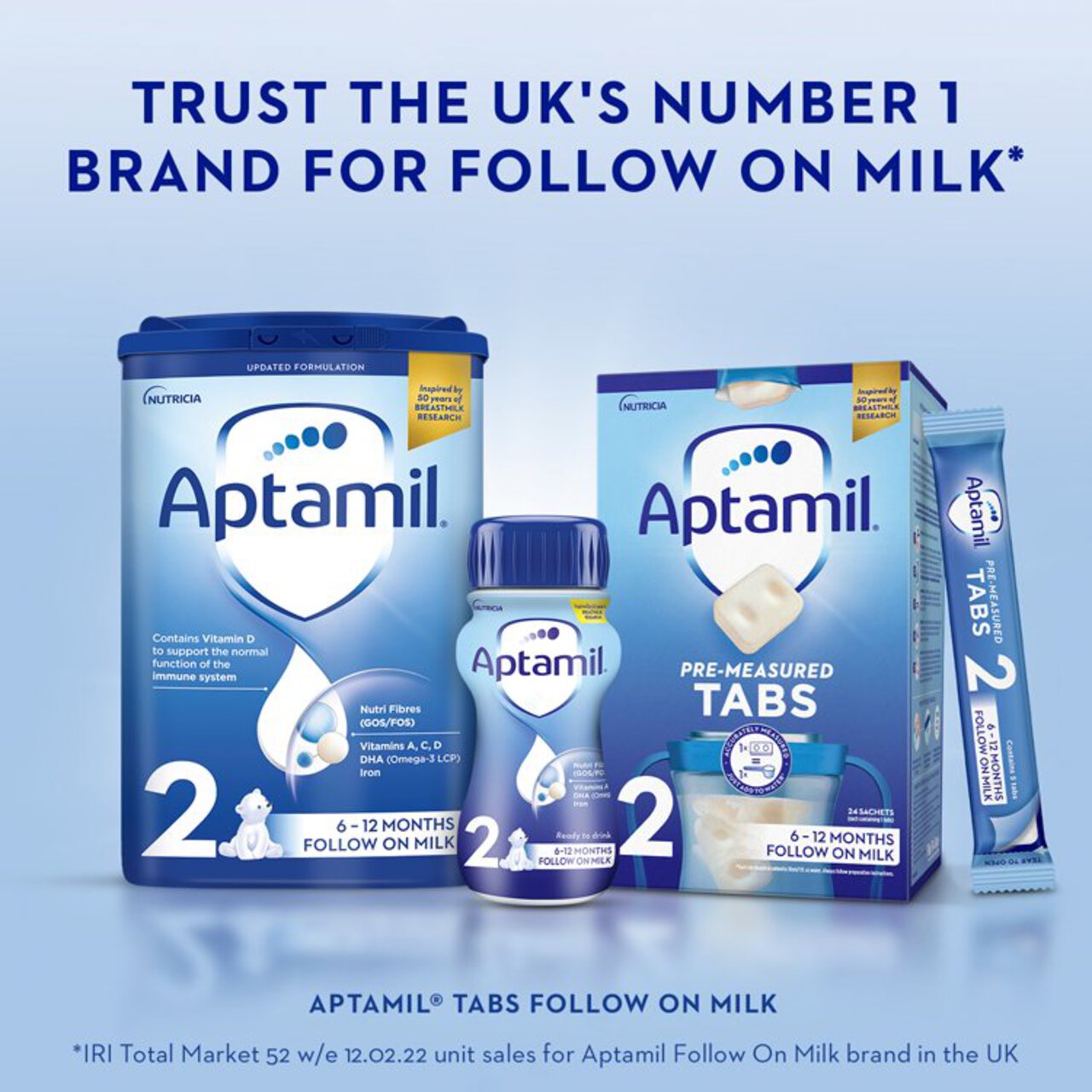 Aptamil 2 Follow on Milk Ready to Drink, 6-12 mths Multipack 4 x 200ml
