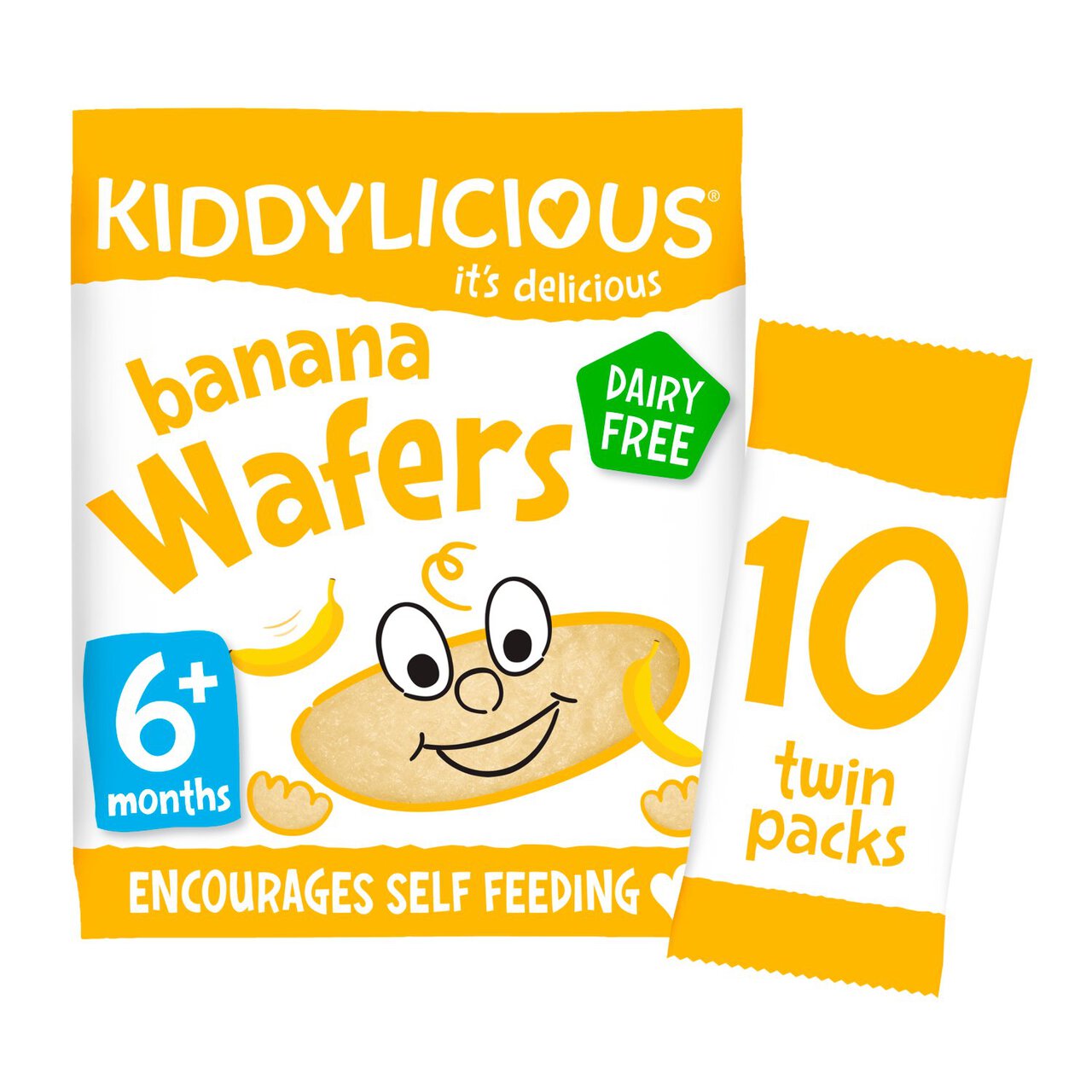 Kiddylicious Wafers, banana, baby snack, 6months+, multipack 10 x 4g