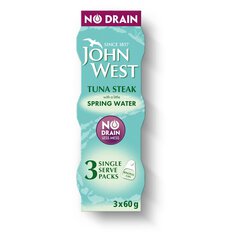 John West No Drain Tuna Steak In Spring Water 3 x 60g