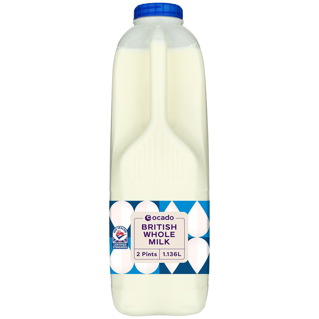 Ocado British Whole Milk 2 Pints 1.136l