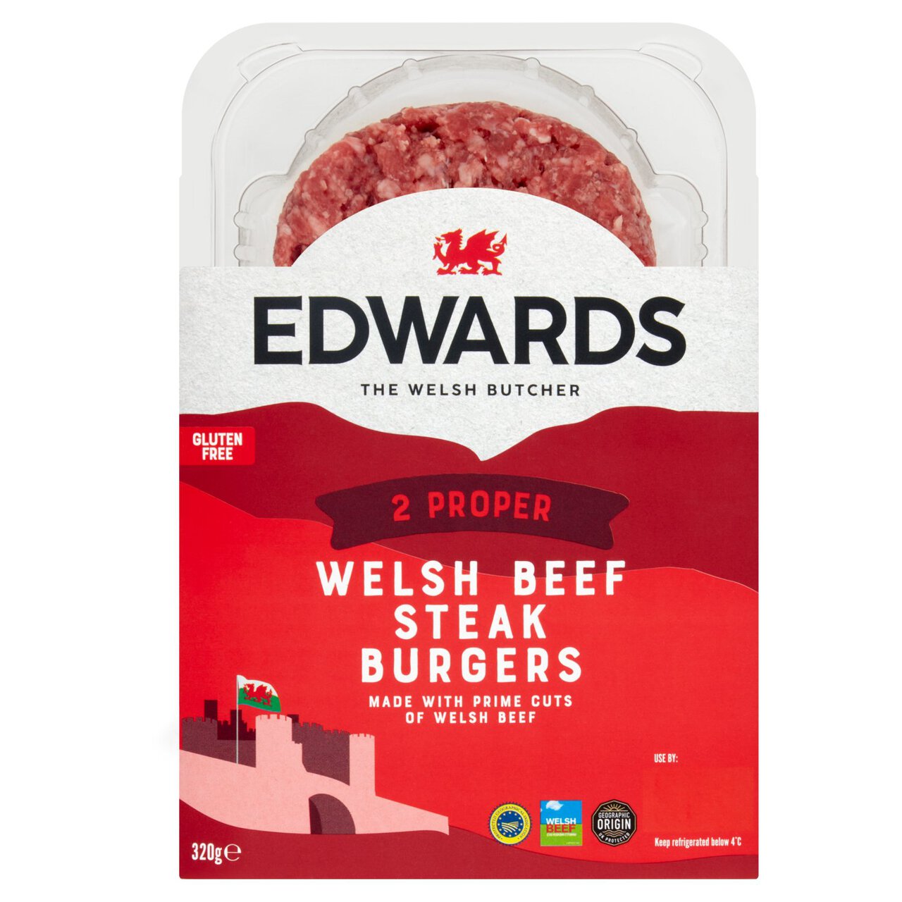 Edwards Welsh Beef Steak Burgers 320g