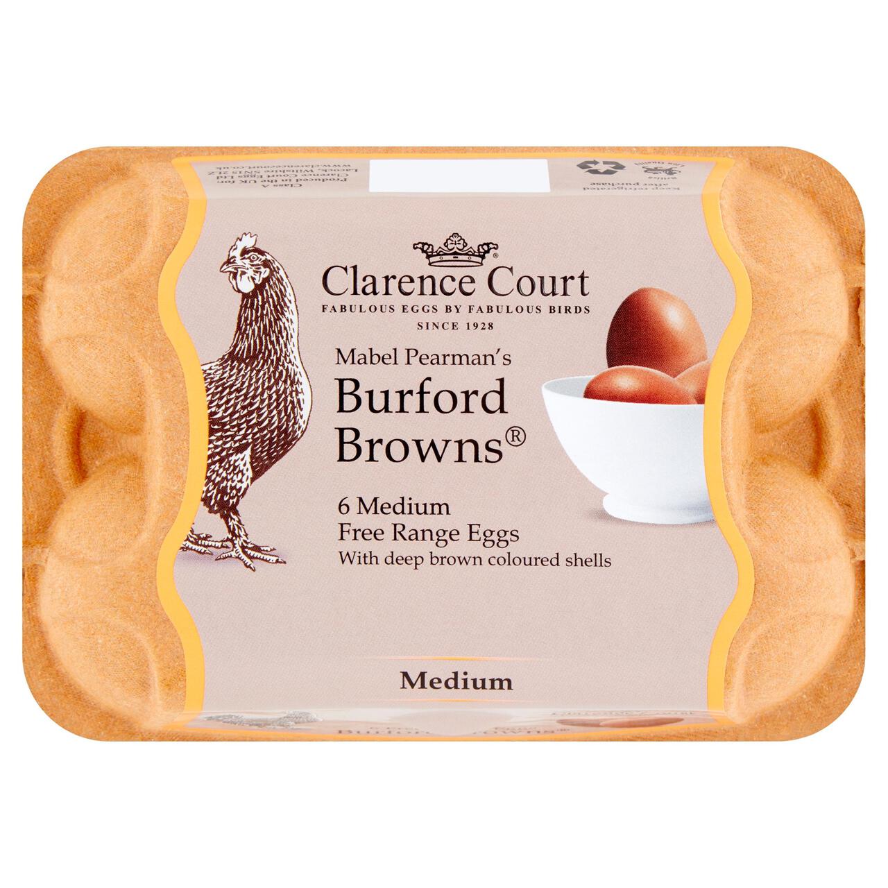 Clarence Court Burford Brown Medium Free Range Eggs 6 per pack