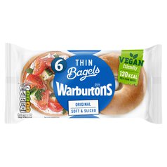 Warburtons Plain Thin Bagels 6 per pack
