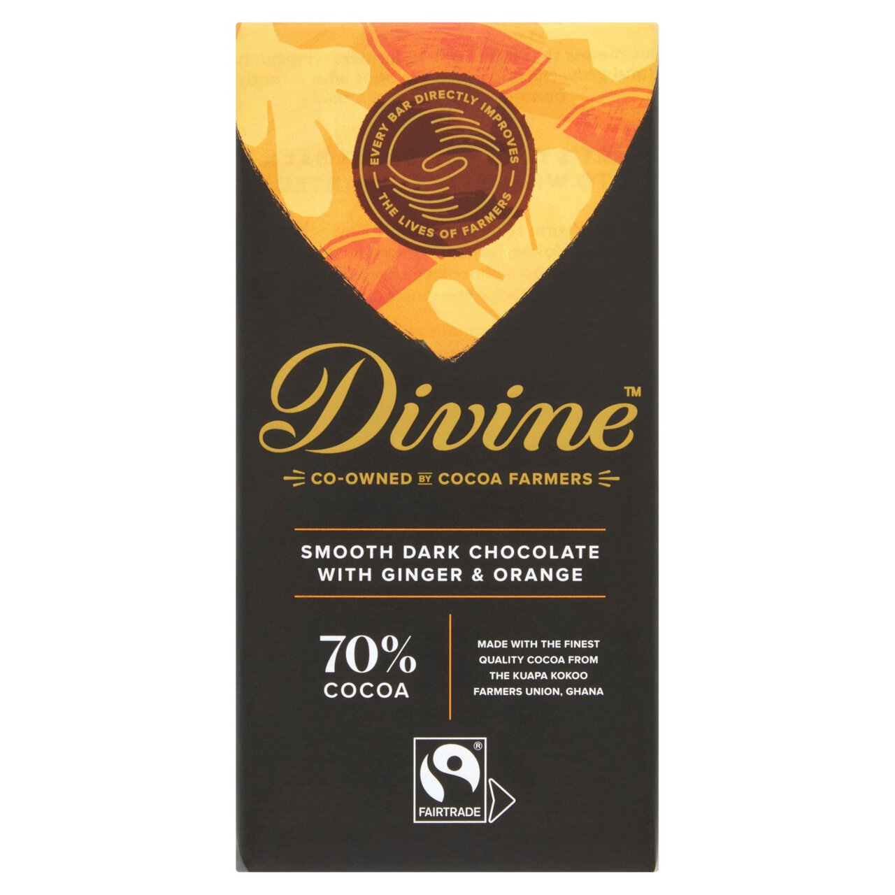 Divine 70% Dark Chocolate with Ginger & Orange 90g
