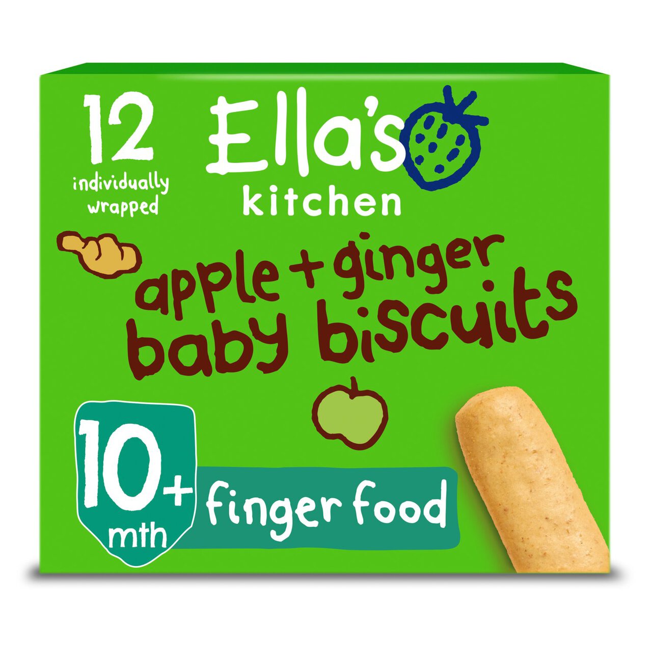 Ella's Kitchen Apple and Ginger Baby Biscuits Multipack Snack 10+ Months 12 x 9g