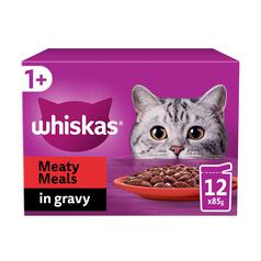 Whiskas 1+ Adult Wet Cat Food Pouches Meaty Meals in Gravy 12 x 85g