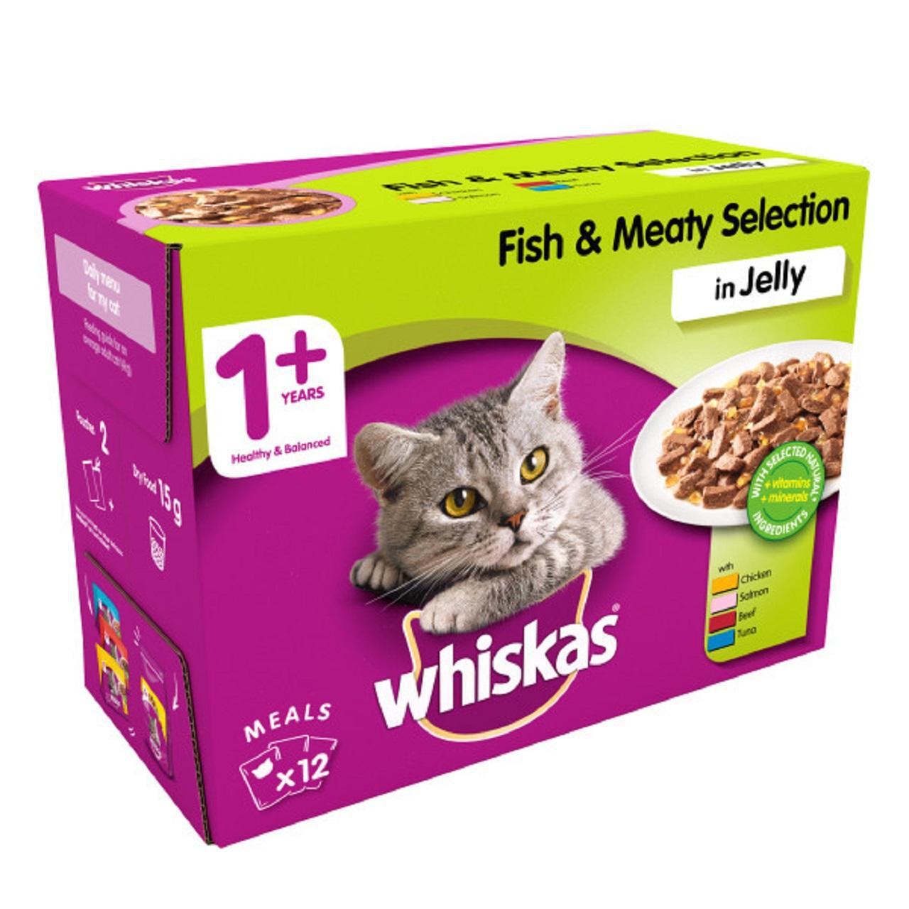 Whiskas Adult Wet Cat Food Pouches Fish & Meat in Jelly 12 x 100g 12 x 100g