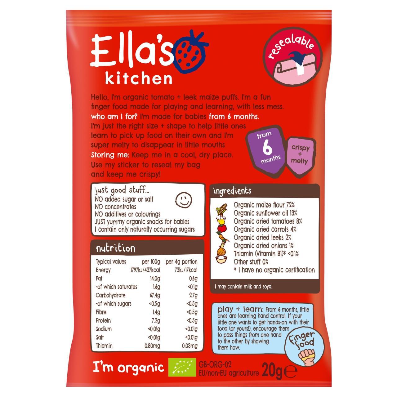 Ella's Kitchen Tomato and Leek Melty Puffs Baby Snack 6+ Months 20g