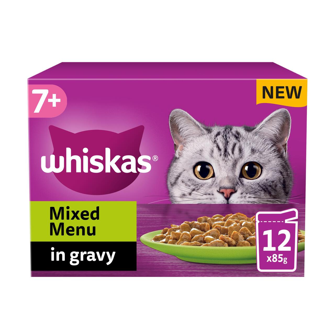 WHISKAS 7+ Cat Pouches Mixed Menu in Gravy 12 x 85g