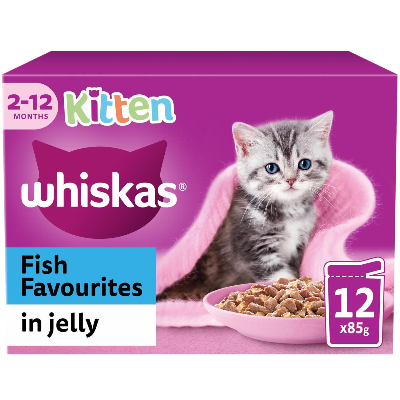 WHISKAS 2-12mths Cat Pouches Fish Favourites in Jelly 12 x 85g