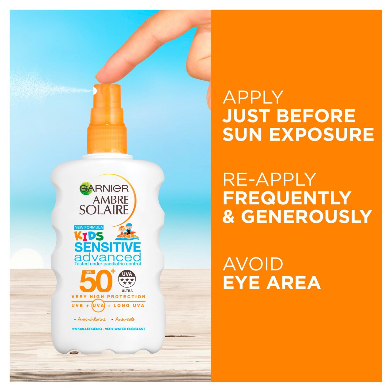 Garnier Ambre Solaire Kids Sensitive Anti-Sand Sun Cream Spray SPF50+ 200ml