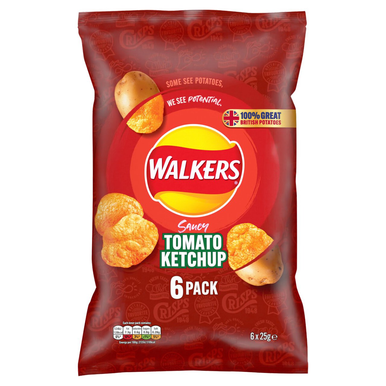 Walkers Tomato Ketchup Multipack Crisps 6 per pack