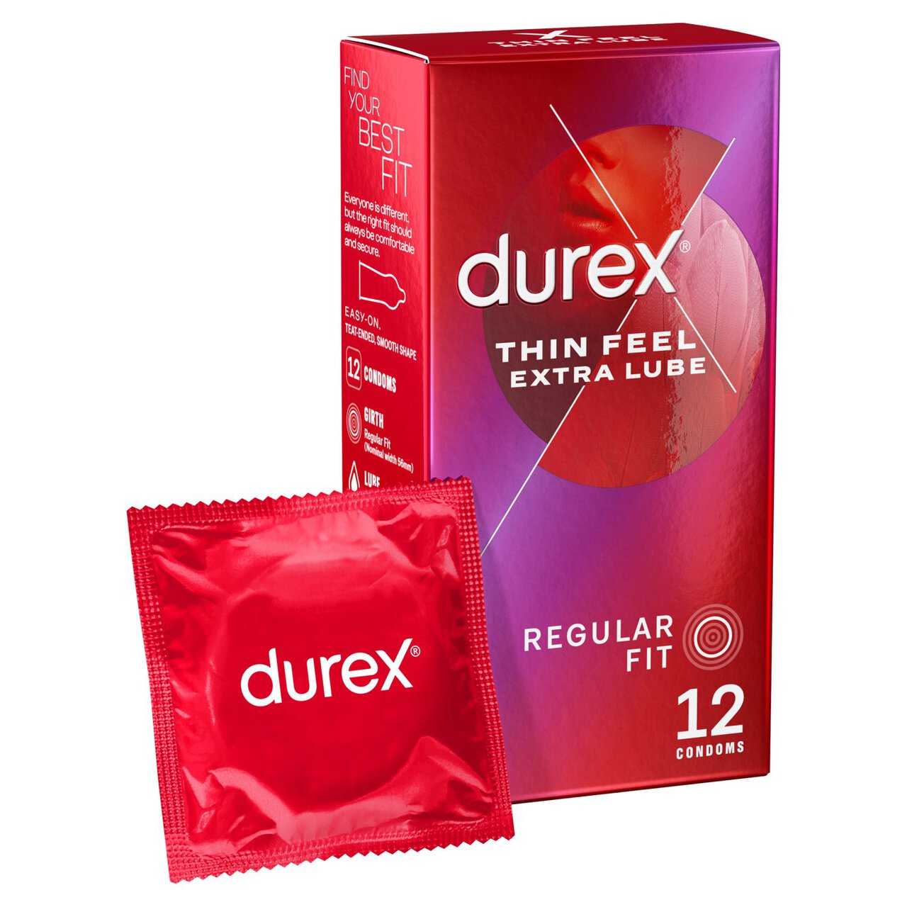 Durex Thin Feel Extra Lube Condoms Regular Fit 12 per pack