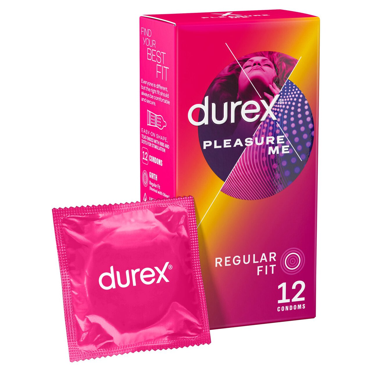Durex Pleasure Me Condoms Ribbed & Dotted Regular Fit 12 per pack