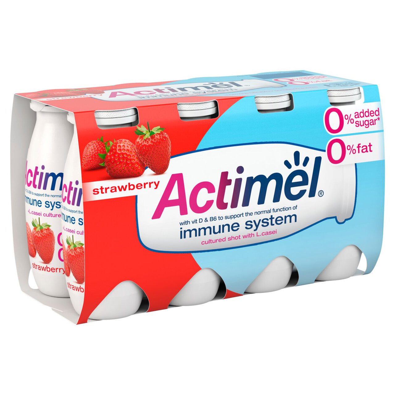 Actimel Strawberry 0% Added Sugar Fat Free Yoghurt Drink 8 x 100g
