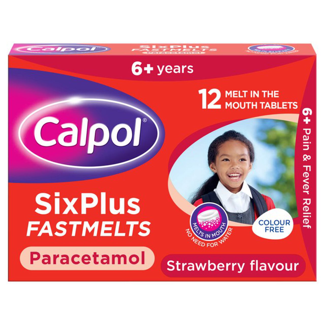Calpol Paracetamol Strawberry Fastmelts, 6+yrs 12 per pack