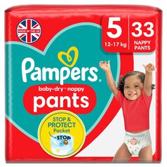 Pampers Baby-Dry Nappy Pants, Size 5 (12-17kg) Essential Pack 33 per pack