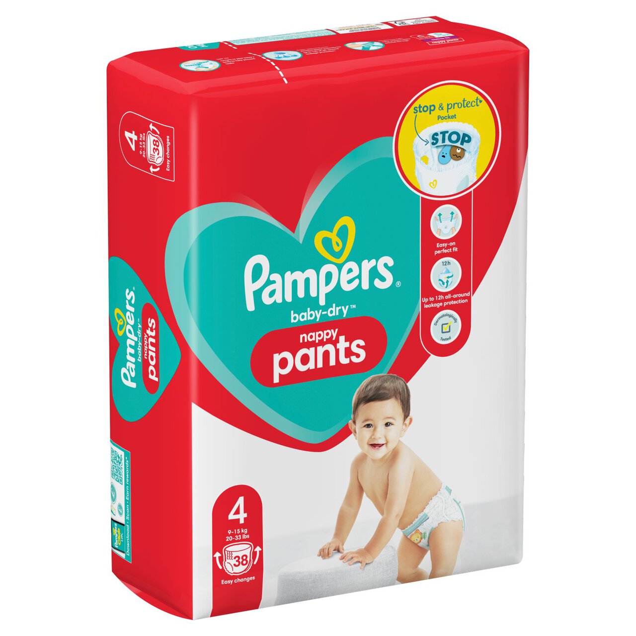 Pampers Baby-Dry Nappy Pants, Size 4 (9-15kg) Essential Pack 38 per pack
