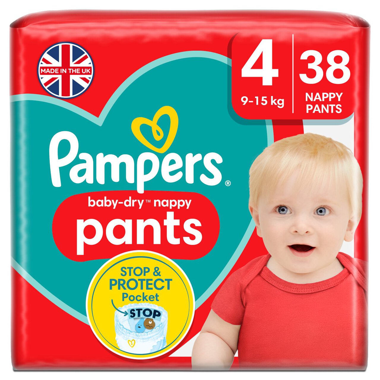 Pampers Baby-Dry Nappy Pants, Size 4 (9-15kg) Essential Pack 38