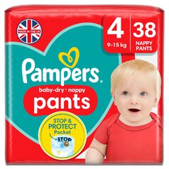 Pampers Baby-Dry Nappy Pants, Size 4 (9-15kg) Essential Pack 38 per pack