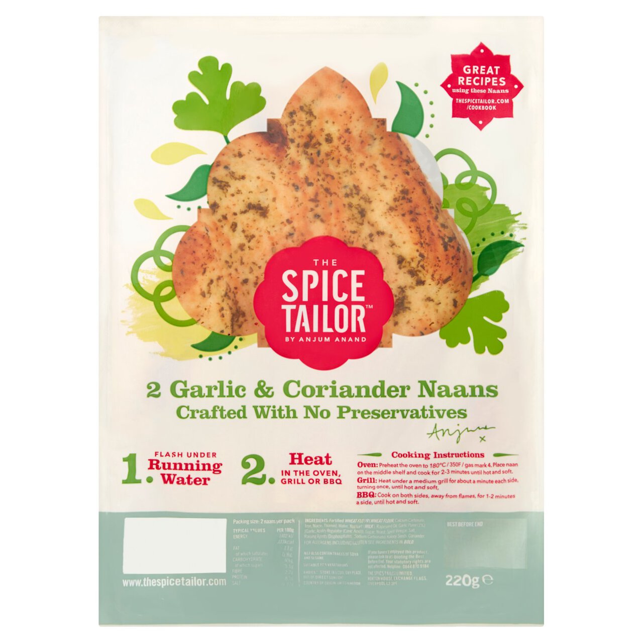The Spice Tailor 2 Garlic & Coriander Naans 2 per pack
