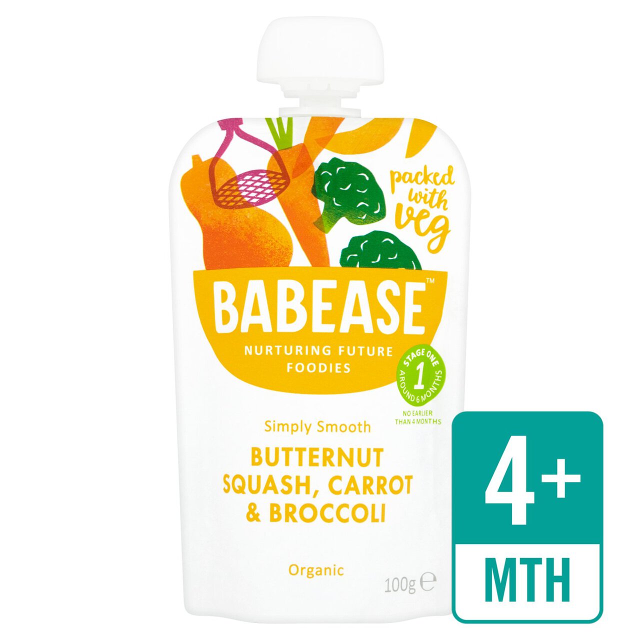 Babease Organic Butternut Squash, Carrot & Broccoli Pouch, 4 mths+ 100g