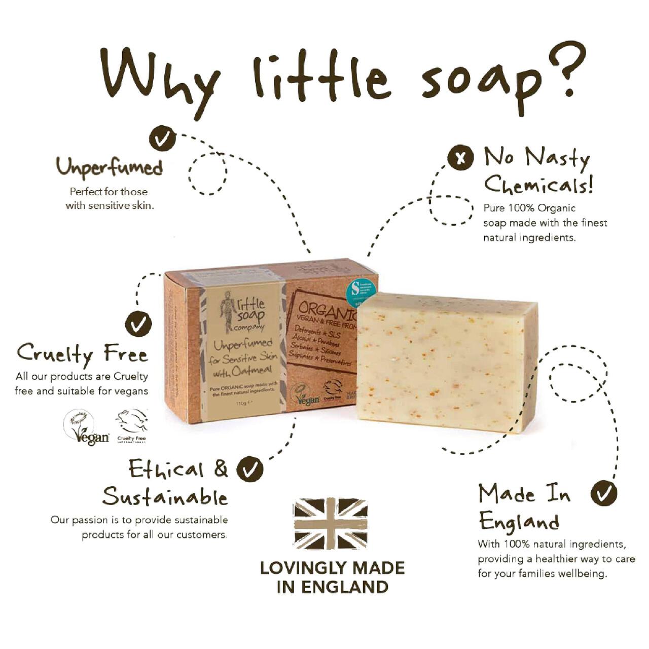 Little Soap Company Organic Bar Soap Unperfumed for Sensitive Skin 110g