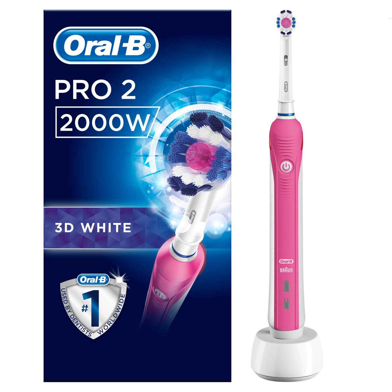 Oral-B Pro 2 2000W 3D White Electric Rechargeable Toothbrush, Pink