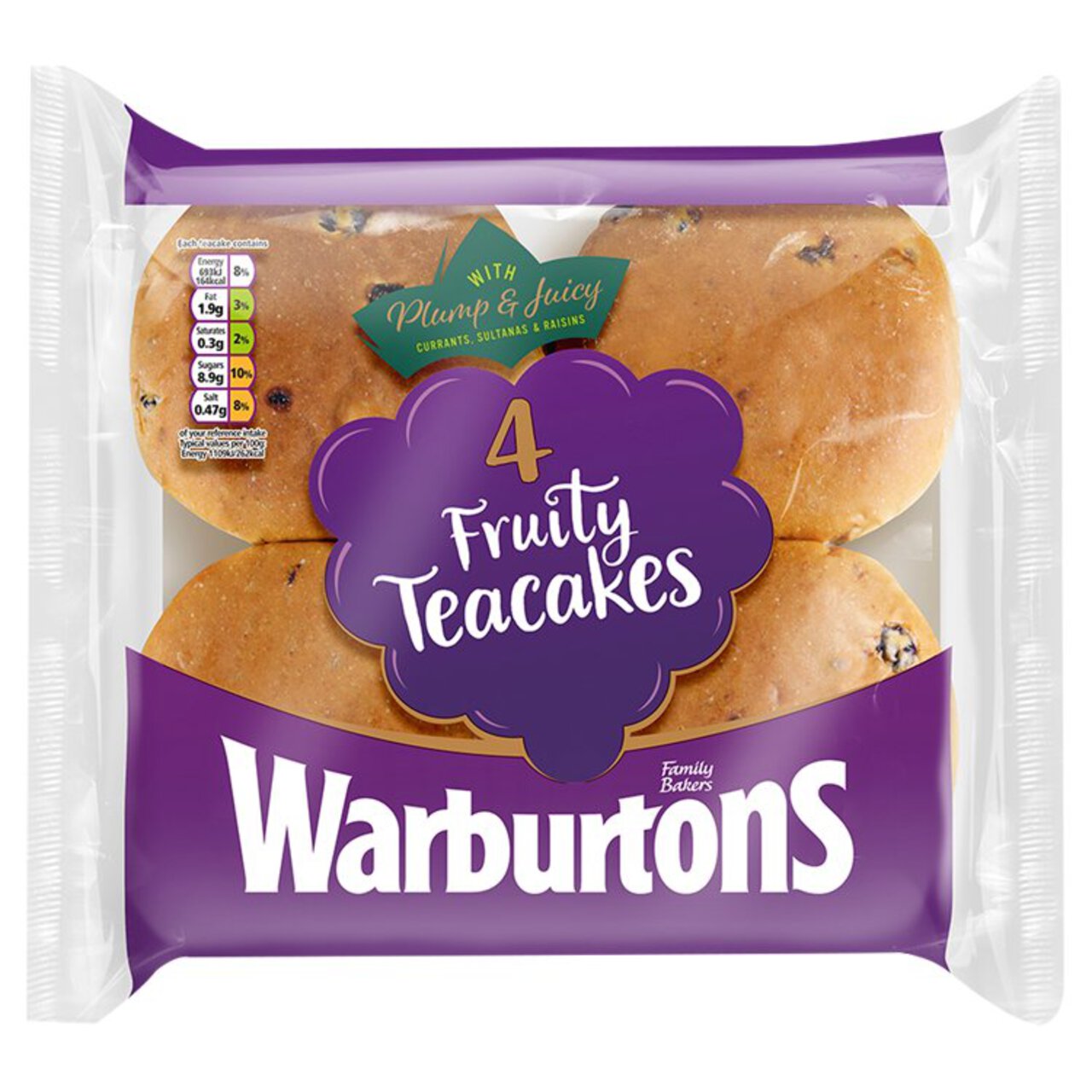 Warburtons Fruity Teacakes 4 per pack