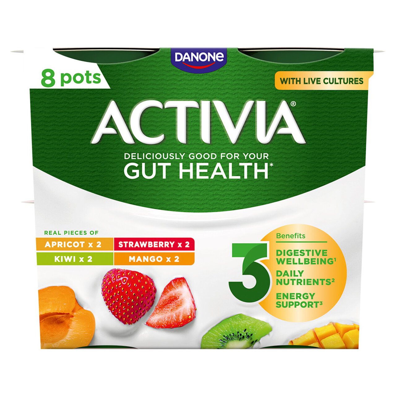Activia Mango, Strawberry, Kiwi & Apricot Multipack Fruit Yoghurt 8 x 115g