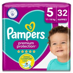Pampers Premium Protection Nappies, Size 5 (11-16kg) Essential Pack 32 per pack