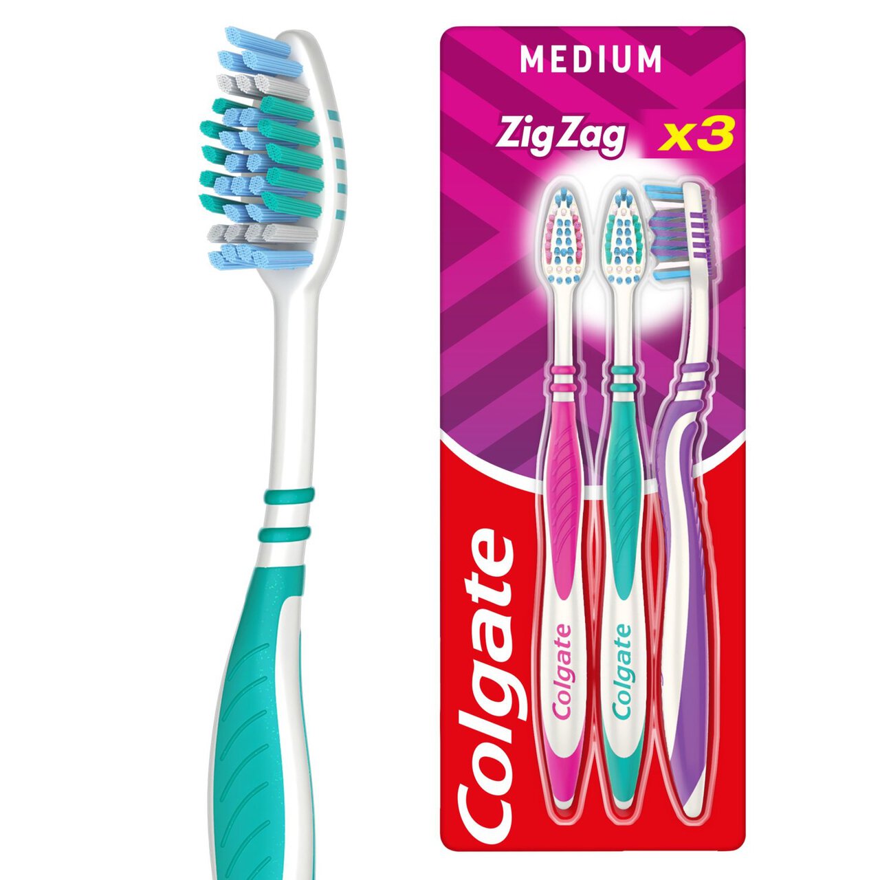 Colgate ZigZag Medium Toothbrush 3 per pack