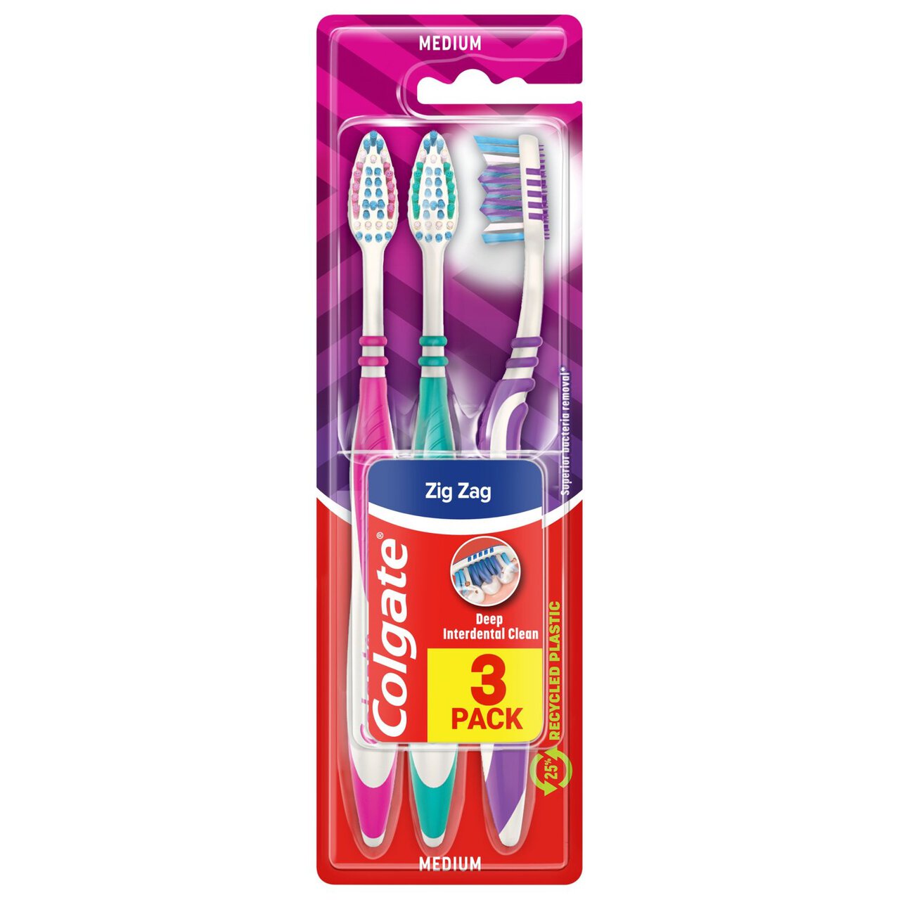 Colgate ZigZag Medium Toothbrush 3 per pack
